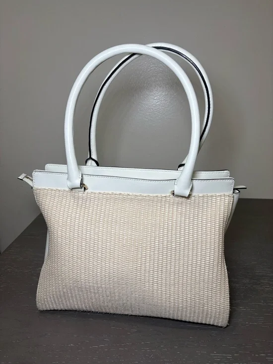Kate Spade New York Ivory Beige Woven Bow Satchel Bag Gold Hardware - Picture 7 of 11